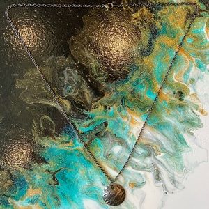 Necklace Gunmetal Chain Key Stamped Circle Pendent